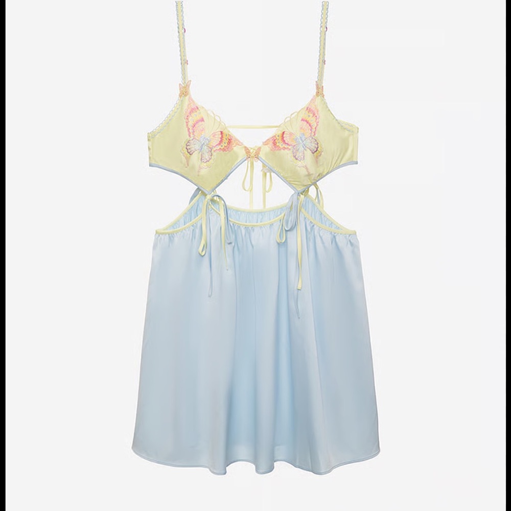 For Love & Lemons Pastel Yellow and Light Blue Mini Dress - Picture 8 of 11